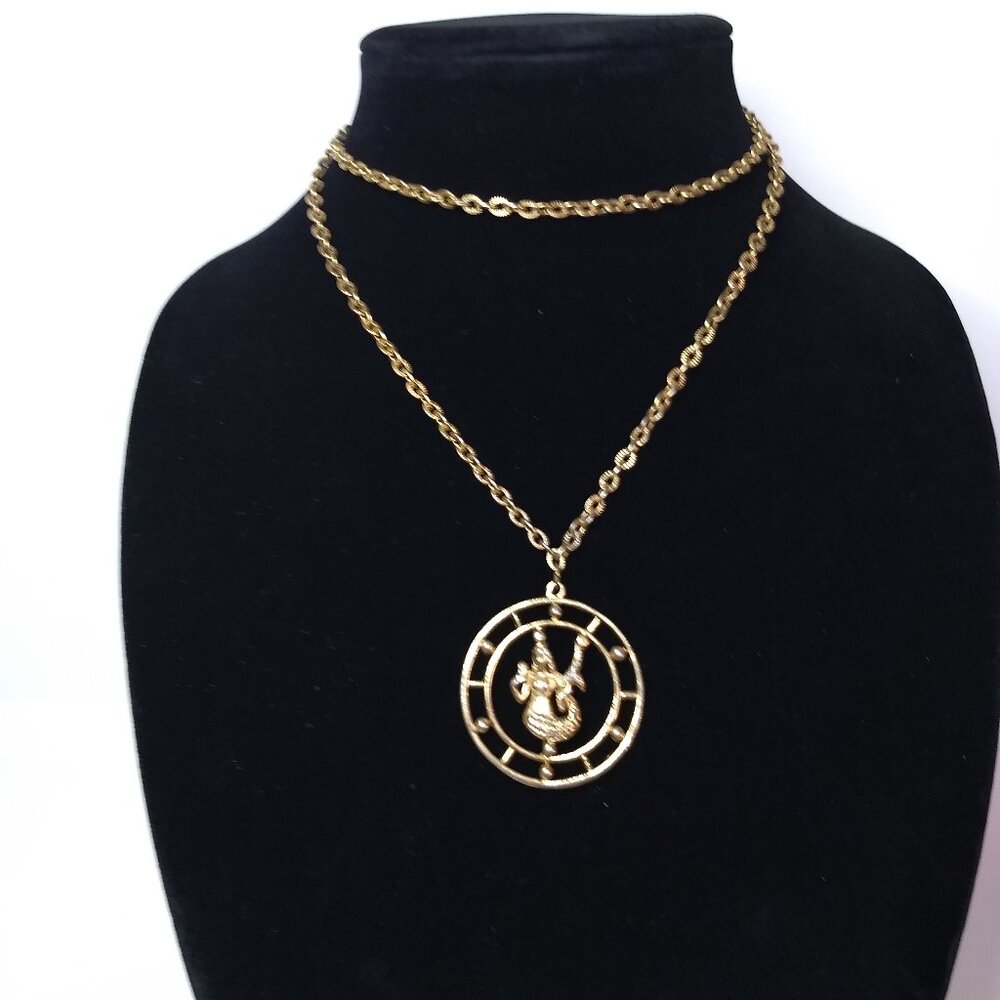 Celebrity NY Mermaid Round Pendant Long Chain Costume Fashion Jewelry Nautical